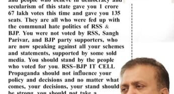 “Honorable Chief Minister Siddaramaiah, Deputy Chief Minister DK Shivakumar , the minorities, Dalits, backward classes, and people who believe in democracy and secularism of this state gave you 1 crore 67 lakh votes this time and gave you 135 seats. They are all who were fed up with the communal hate politics of RSS & BJP. You were not voted by RSS, Sangh Parivar, and BJP party supporters, who are now speaking against all your schemes and statements, supported by some sold media. You should stand by the people who voted for you. RSS-BJP IT CELL Propaganda should not influence your policy and decisions and no matter what comes, your decisions, your stand should be strong. you should not take a U-turn from your stand and statements for any reason..”