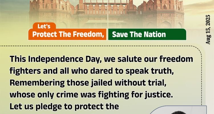 79 Happy Independence DayLet’s Protect The Freedom, Save The NationThis Independence Day, we salute our freedom fighters and all who dared to speak truth, Remembering those jailed without trial, whose only crime was fighting for justice.Let us pledge to protect the Constitution and resist oppression in all forms.~Akram Moulana,State Secretary, SDPI#SDPIKarnataka #happyindependenceday2025 #79thIndependenceDay