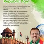 On the proud occasion of India’s Republic Day, I extend my warm greetings to all fellow citizens.This day reminds us of our sacred duty to uphold the values of the Constitution — justice, liberty, equality, and fraternity. Let us renew our collective commitment to protect democracy, safeguard constitutional rights, and work towards a just and inclusive India.May this Republic Day inspire us to stand united against injustice and strengthen the foundations of our Republic.Happy Republic Day!